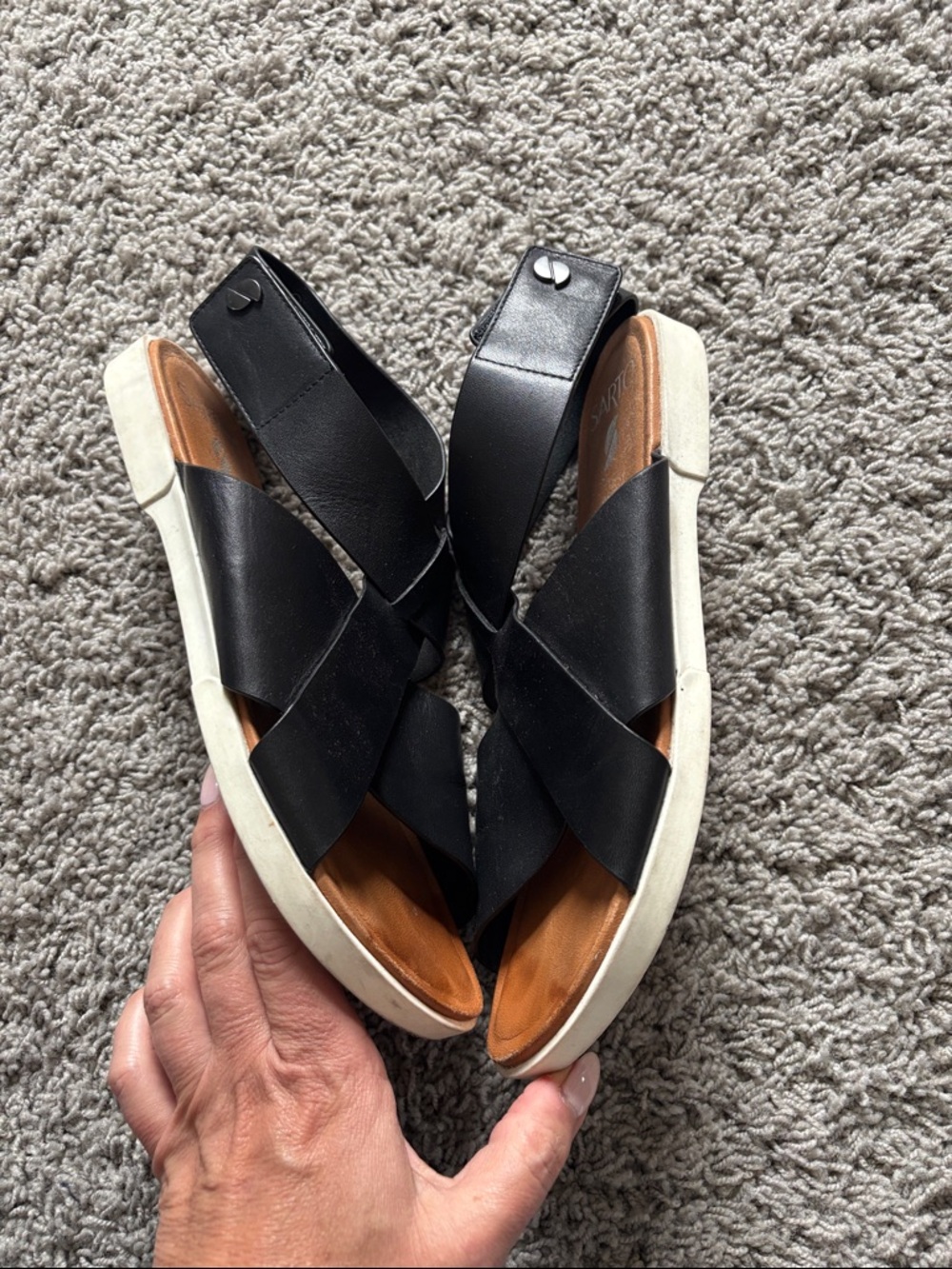Franco Sarto Black Leather Crisscross Slingback Sandals - Picture 8 of 12
